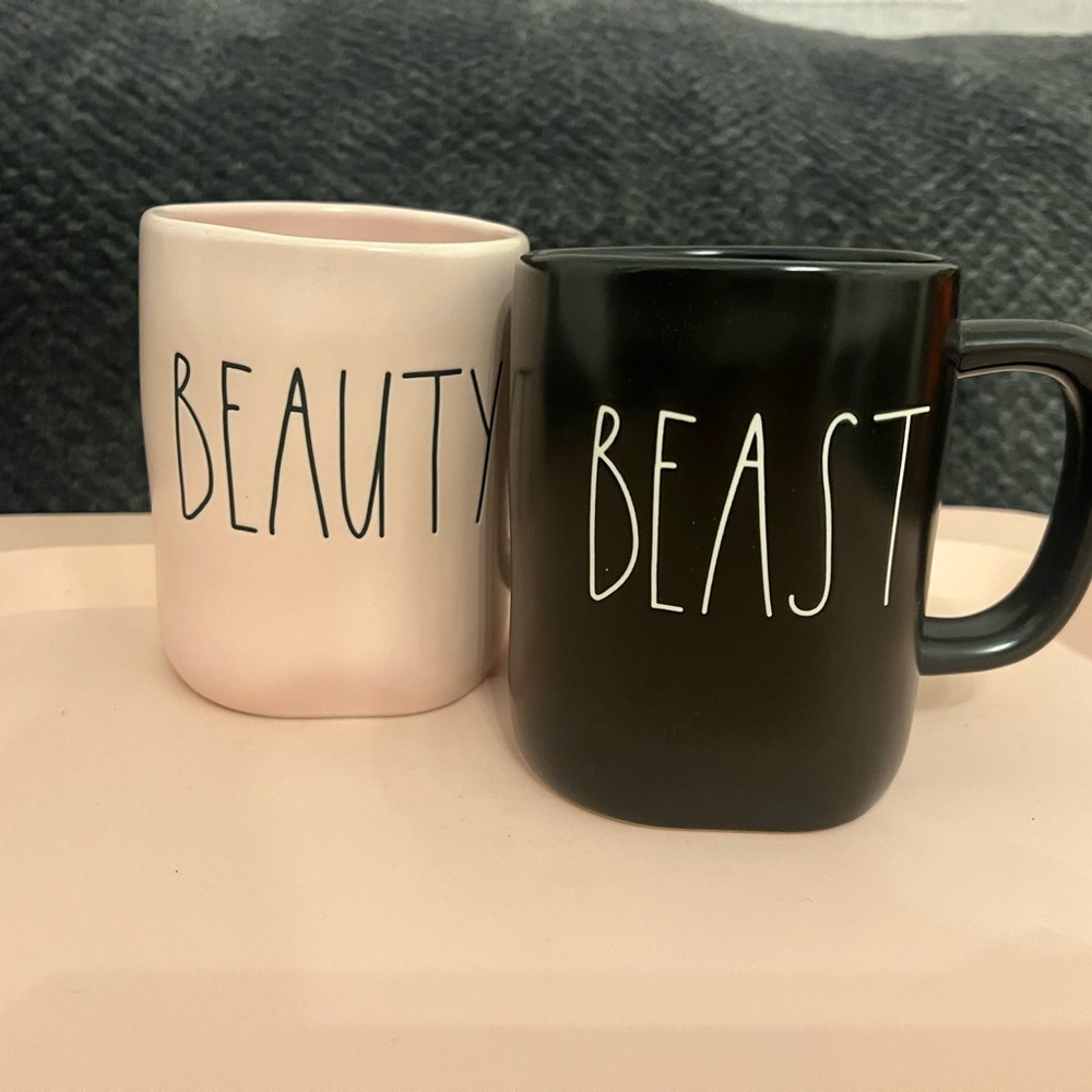 Rae Dunn Beauty and Beast Mugs - Pink and Black